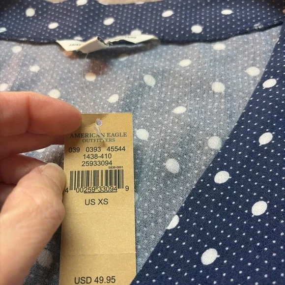 American Eagle Navy Polka Dot Lace Up Midi Dress XS NWT 1932 - Picture 3 of 5